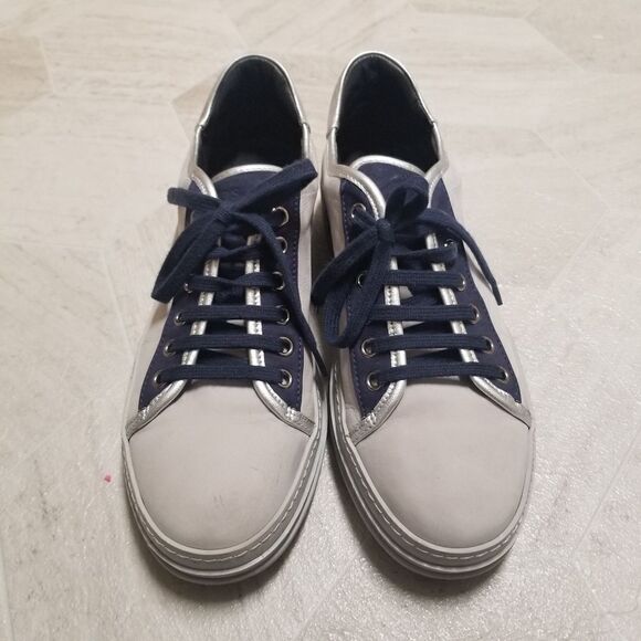 Tod's Grey Blue Leather And Nubuck Suede Low Top Sneakers 38 - Picture 4 of 11